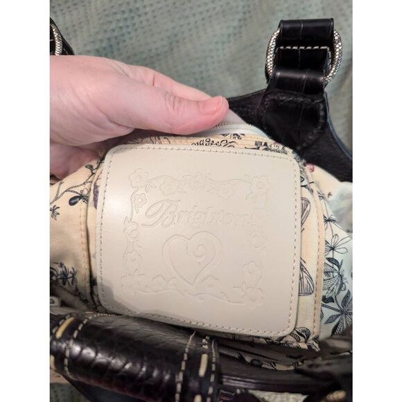 Brighton Handbag Shoulder Bag Woven Straw Patent Croc Leather Studded Satchel - Picture 4 of 8